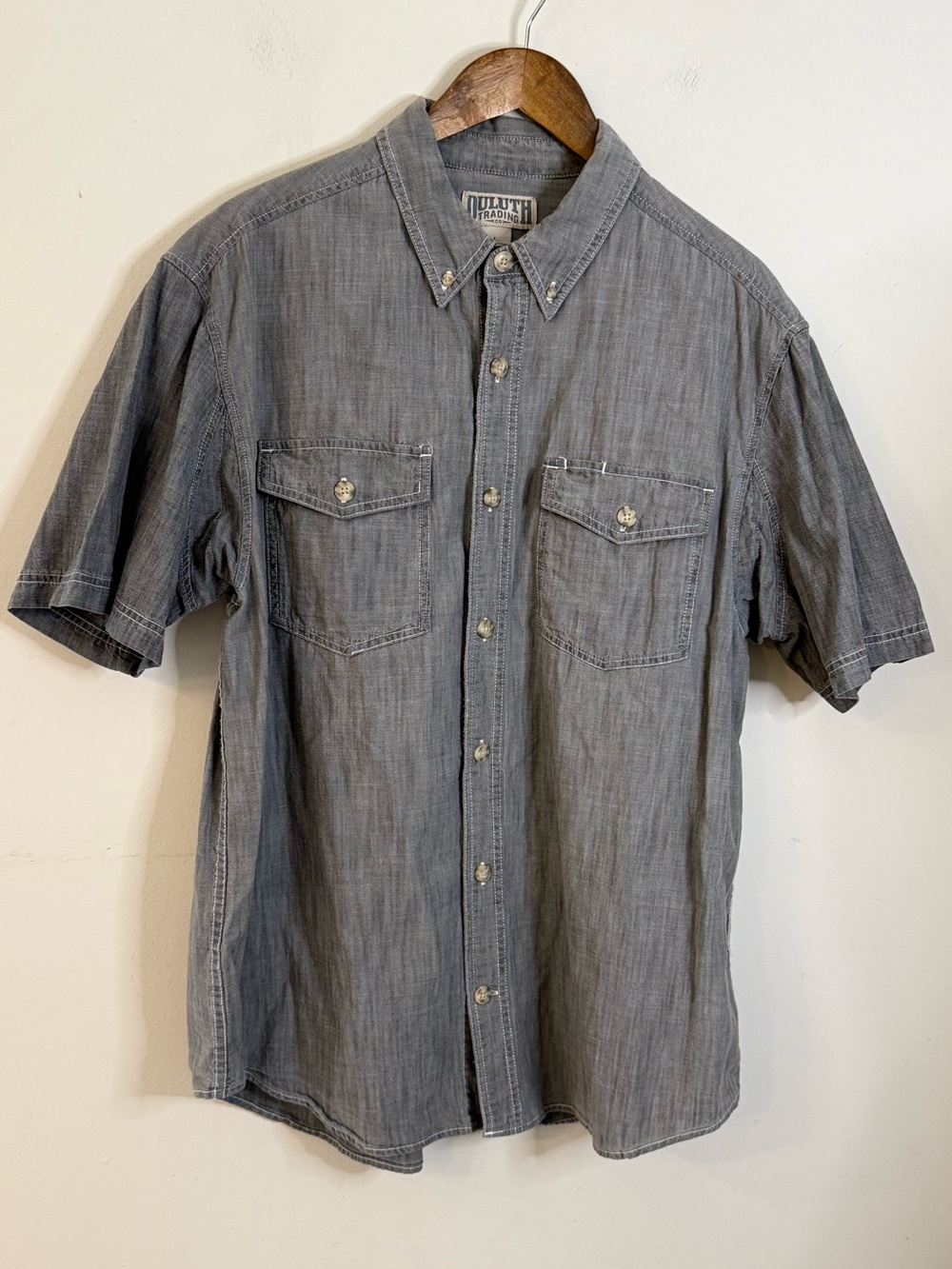 Duluth Trading Co. western gray short sleeve casual button up cotton shirt LG